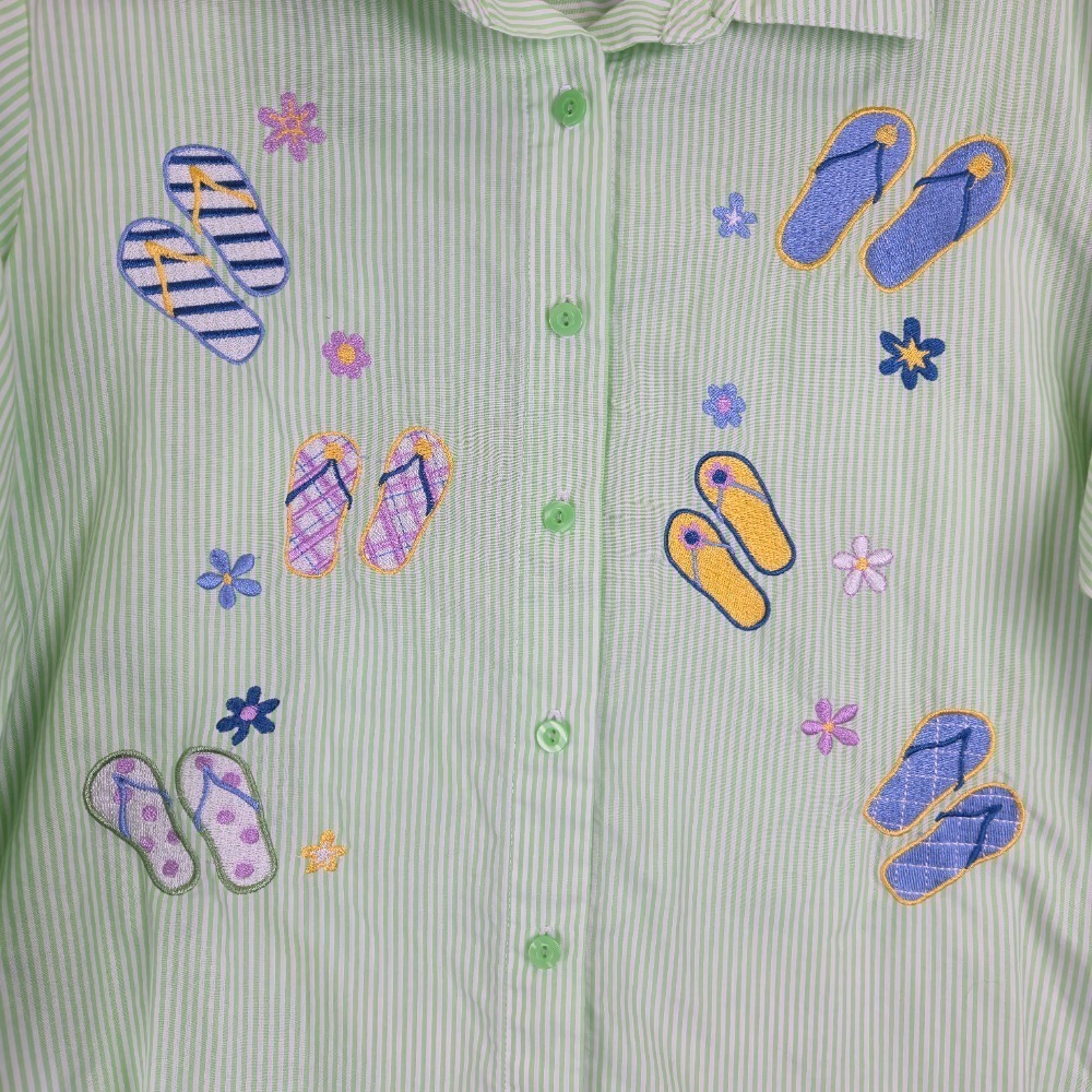 Breckenridge Woman Short Sleeve Button Shirt 1X‎ Cottagecore Stripes Embroidered - Picture 3 of 8